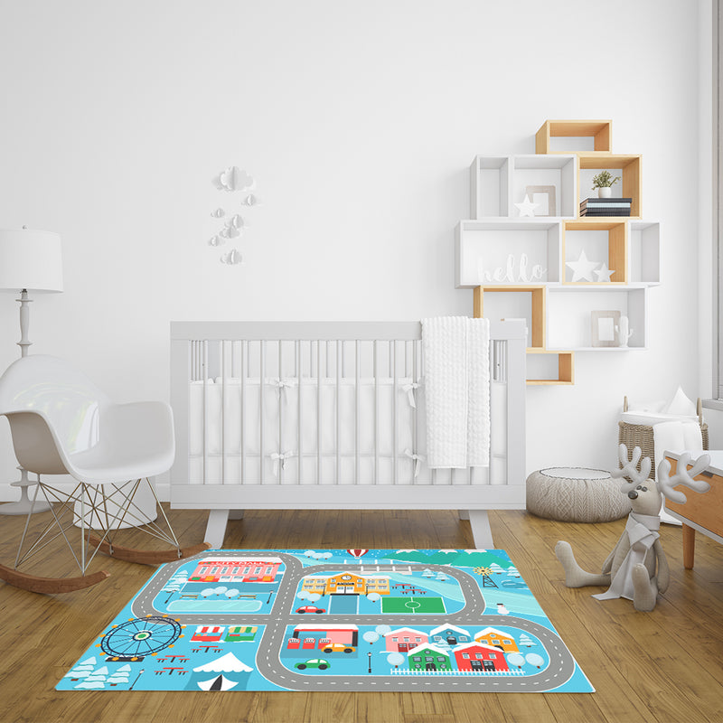 Kids Rug Polyester 120x180cm Street Map Play Mat Multicolor Educational