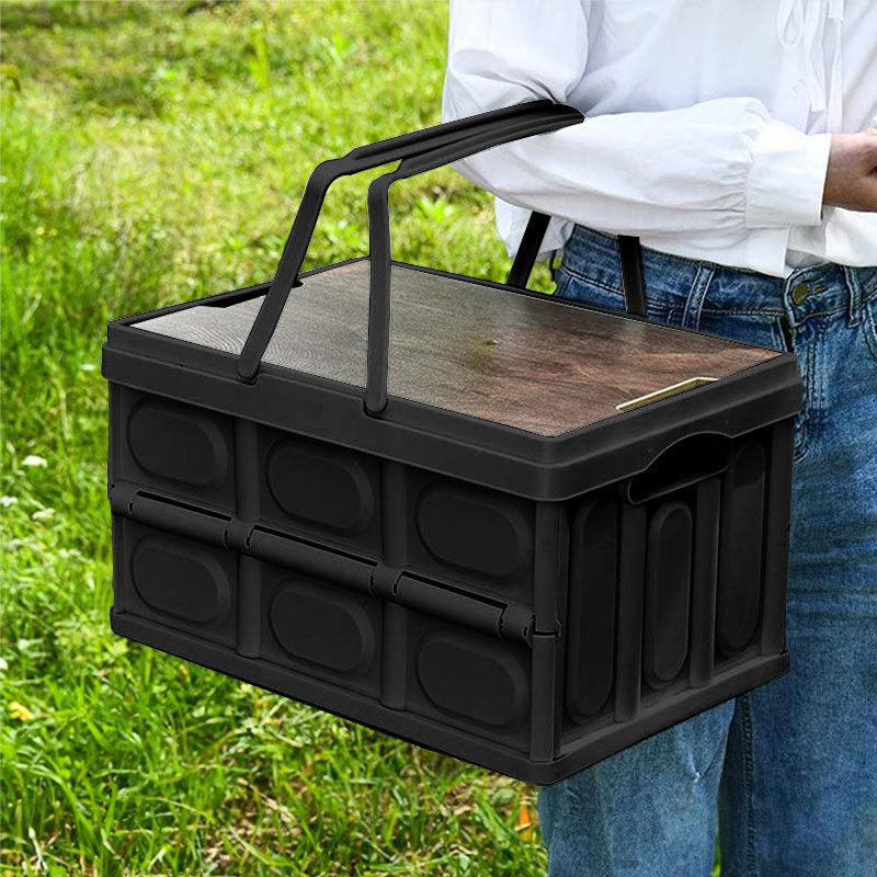 Foldable Plastic Storage Box 55L 52.5cm Black Handle Stackable Car Camping