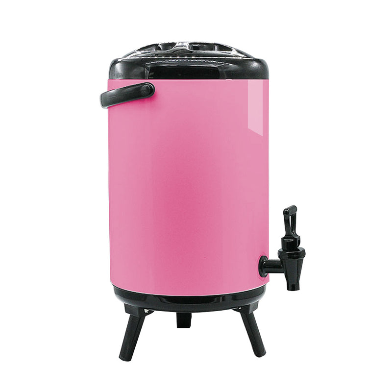 2X 14L Stainless Steel Insulated Milk Tea Beverage Dispenser With Faucet Pink