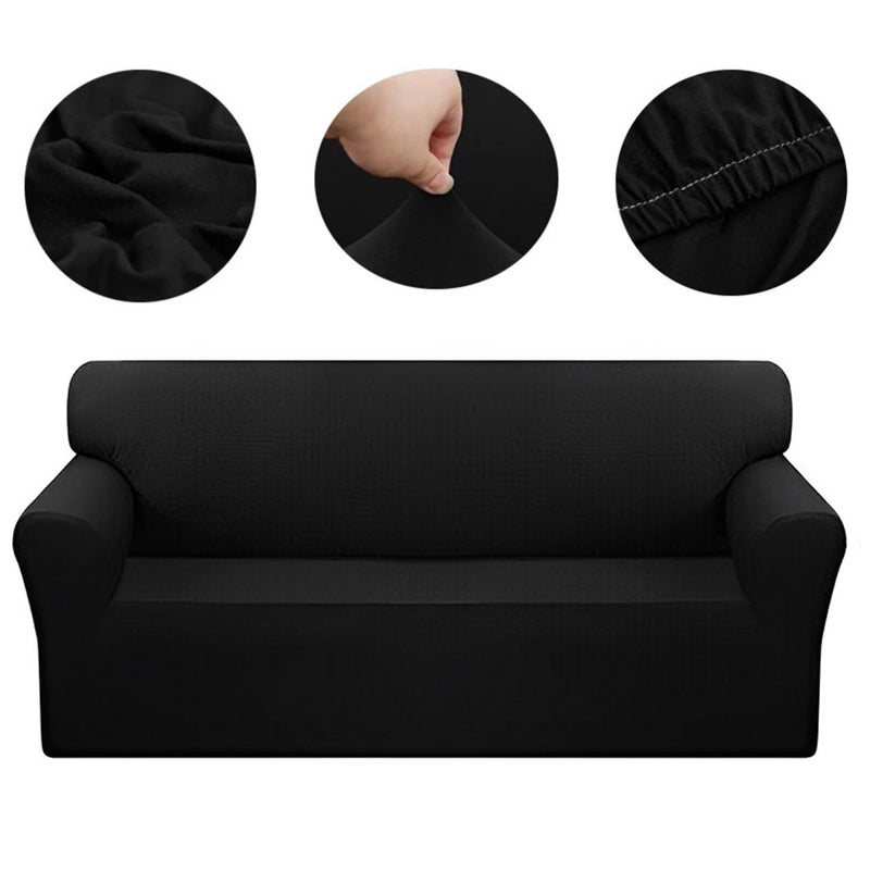 4-Seater Black Sofa Protector Stretch Slipcover Polyester Home Decor
