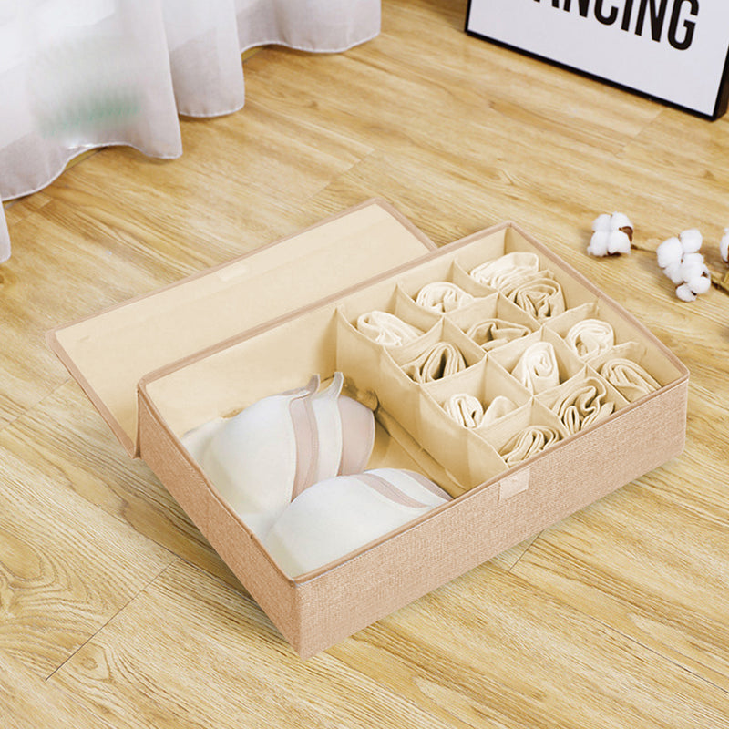 Beige Flip Top Underwear Organizer Box Foldable 44cm X 29cm X 13cm Pp Fabric