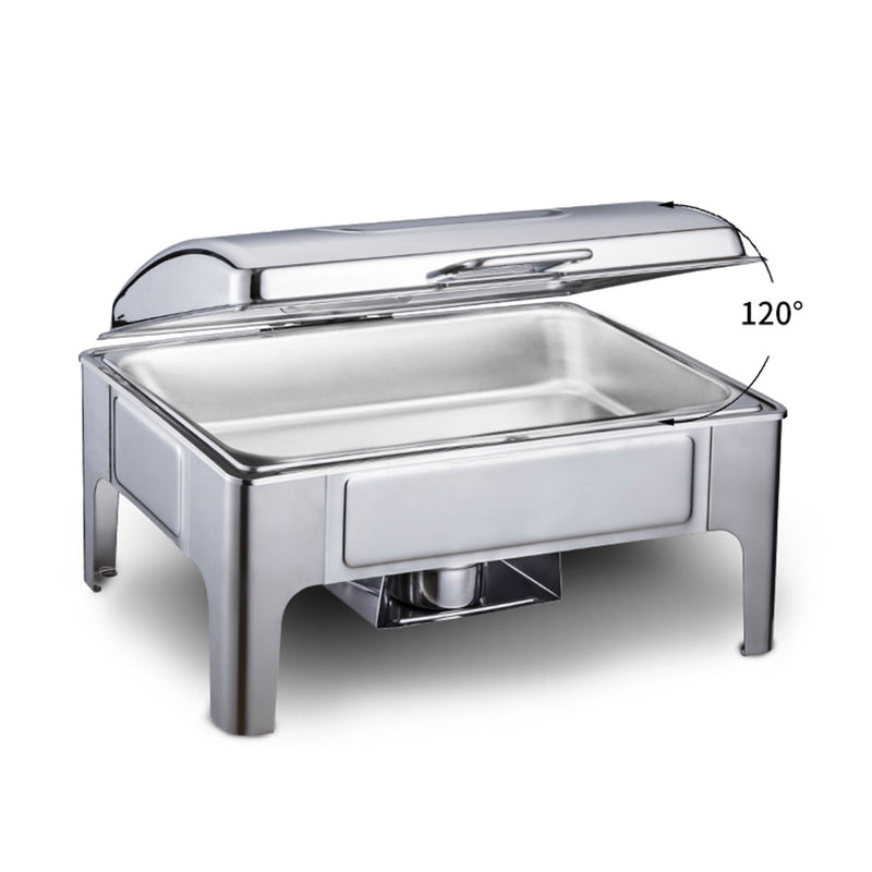 2X 9L Rectangular Stainless Steel Roll Top Chafing Dish With Glass Window Lid