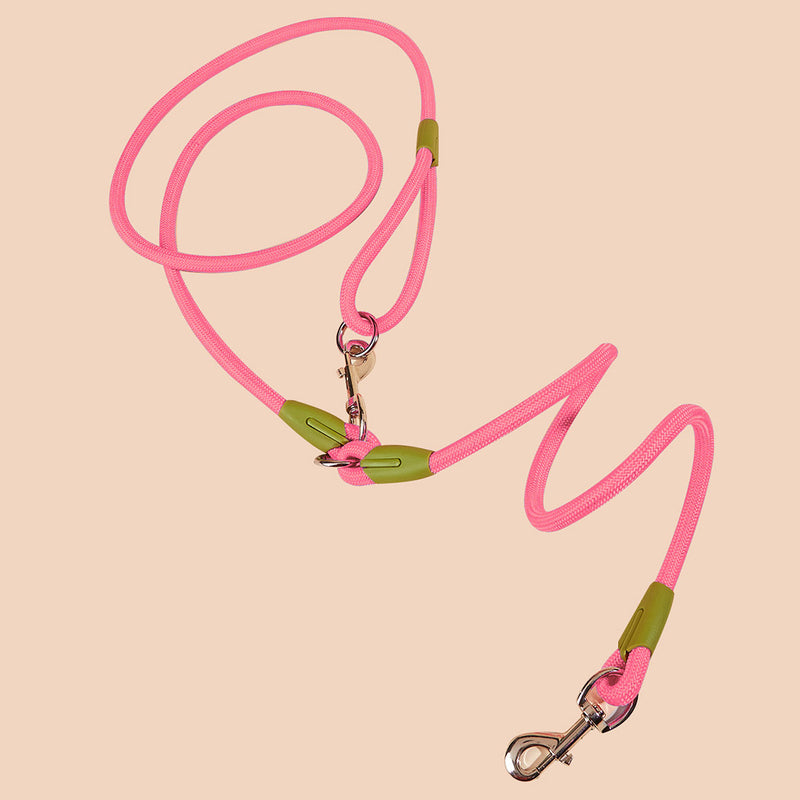 2X 220cm Polyester Double Ended Rope Leash Hands Free 360 Swivel Pink For Dogs