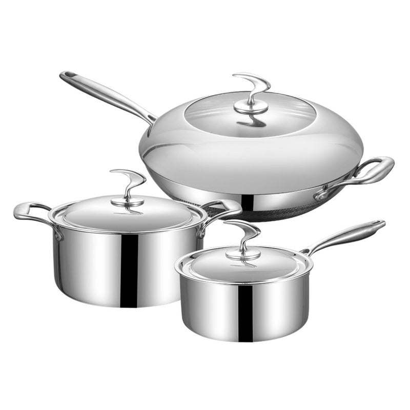 6 Piece Cookware Set Stainless Steel Fry Pan Milk Soup Pot with Lid Dishwasher Safe