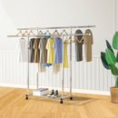 2X Stainless Steel Clothes Rack 120cm Floor Standing Double Rod With Wheels