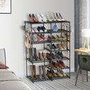 2X 12-Shelf Shoe Storage Rack Black Space-Saving Organizer with Side Hooks