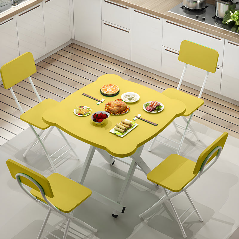 Folding Table Cat Ear Particleboard Metal 60x60x70cm Yellow Portable Minimalist