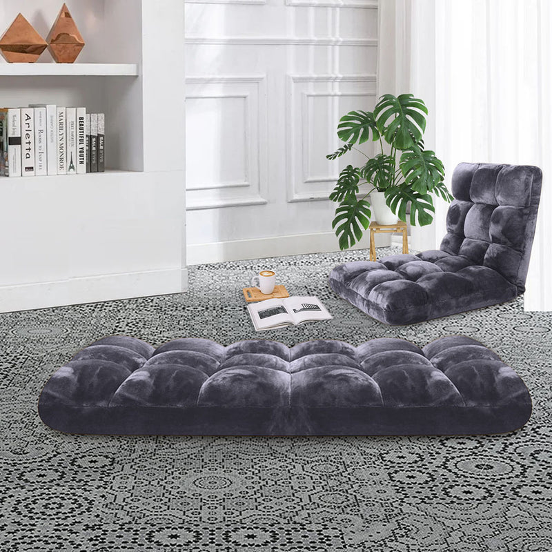 Floor Recliner Folding Lounge Sofa Chair Cushion Grey with 6 Angle Adjustment