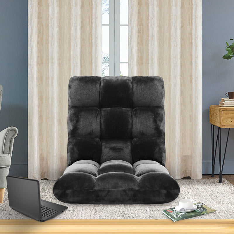 Floor Recliner Lounge Sofa Bed Folding Chair Flannel Adjustable Cushions Black