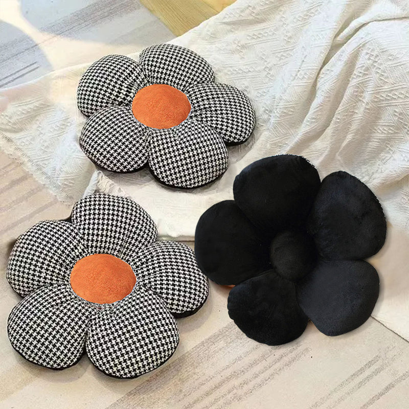 2X Black Flower Shaped Floor Cushion 45cm Ergonomic Support Decorative Pillow