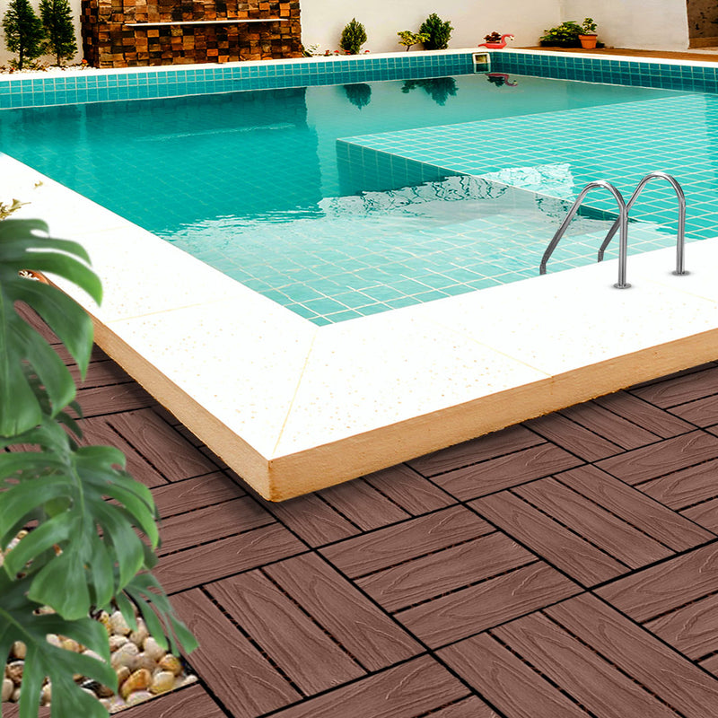 2X 11 pcs Wood Plastic Composite Decking Tiles 30X30X2.2cm Dark Chocolate