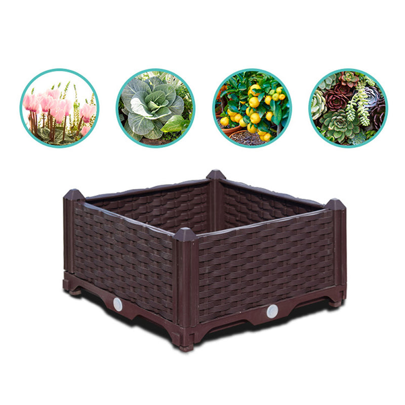 2X 120cm Raised Garden Bed Plastic 30cm Deep With Legs Dark Brown Self Watering