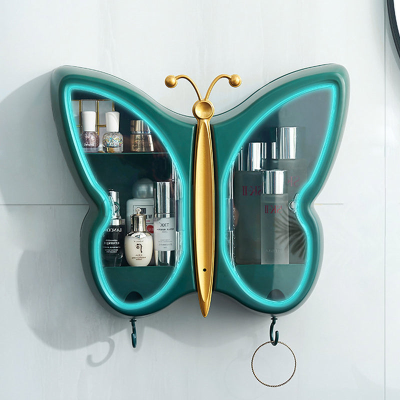 2X Green Butterfly Wall-Mounted Makeup Organizer Dustproof Waterproof Storage