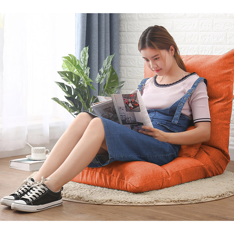 Adjustable Floor Recliner Chair Linen 5 Angles Folding Sofa Bed Orange