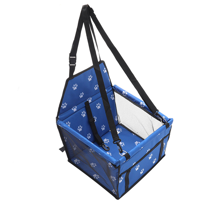 Waterproof Pet Booster Car Seat 600D Oxford PVC Blue with Mesh and Paw Print