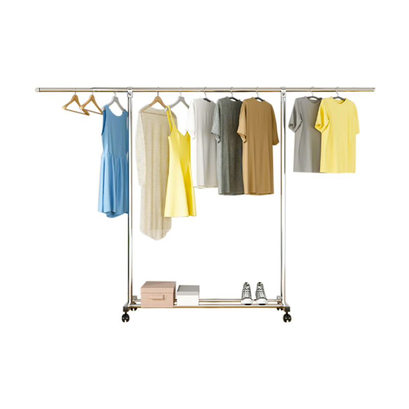 Stainless Steel Floor Standing Clothes Rack 240x150x120cm 3 Poles Wheels