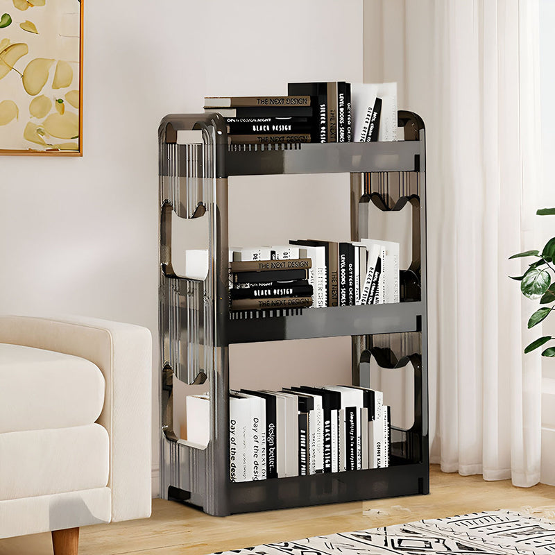 2X 38x24x62cm Black Plastic 3 Tier Trolley Rack Bookshelf Organizer Wheels
