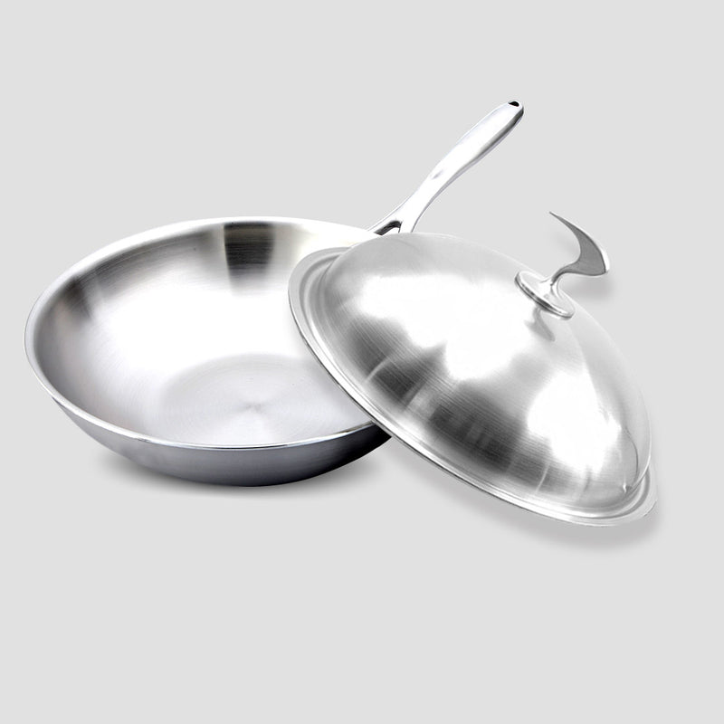 2X Stainless Steel Fry Pan 32cm Non-Stick Skillet with Lid Dishwasher Safe