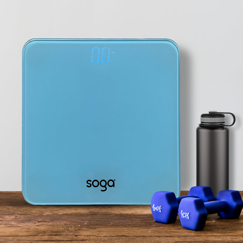 Digital Fitness Bathroom Body Scale 180kg Glass LCD Display Blue Waterproof