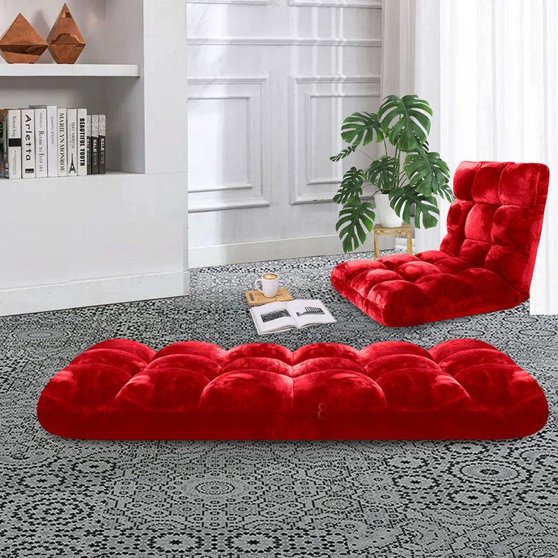 Floor Recliner Folding Cushion Memory Foam Plush 6 Position 108x53x10cm Red