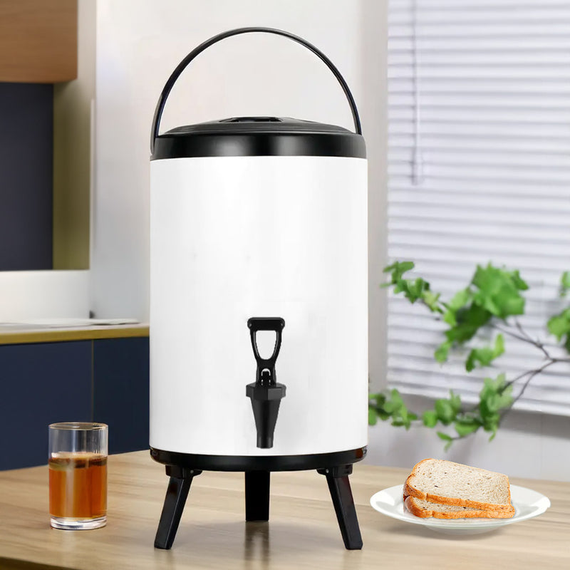 4X 10L Stainless Steel Insulated Milk Tea Beverage Dispenser With Faucet White