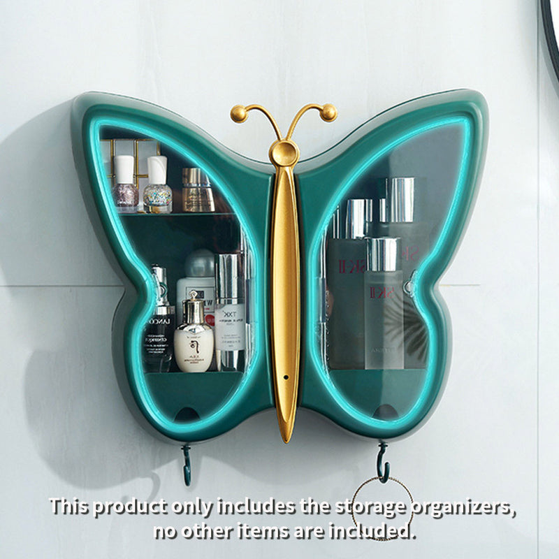 Green Butterfly Wall-Mounted Makeup Organizer Plastic Dustproof Waterproof Decor