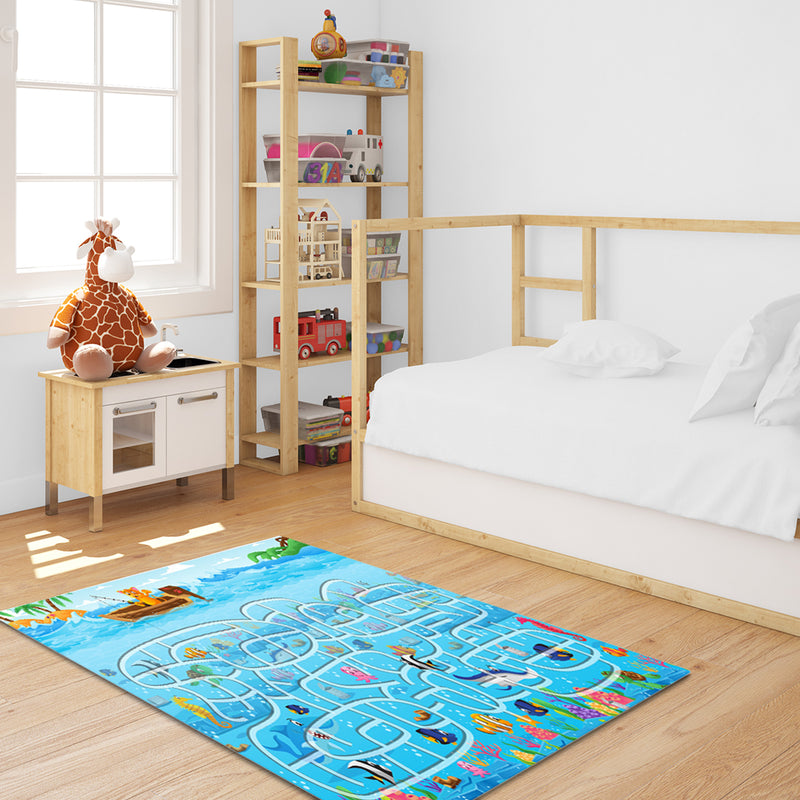Kids Rug 120cm Street Map Play Mat Educational Nursery Bedroom Playroom Carpet
