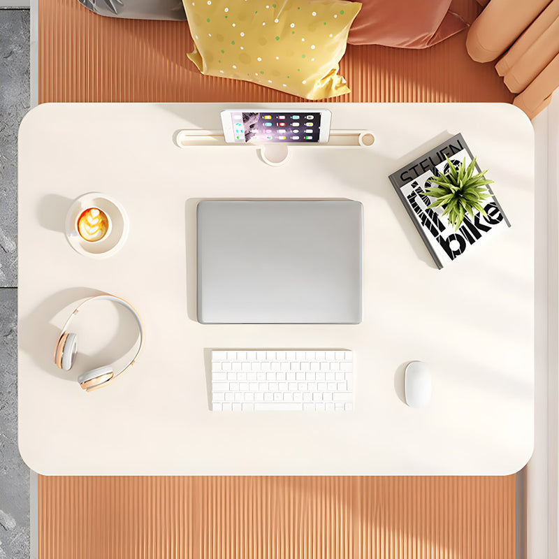 White Portable Folding Bed Table Adjustable Desk Cup Holder Particleboard Metal