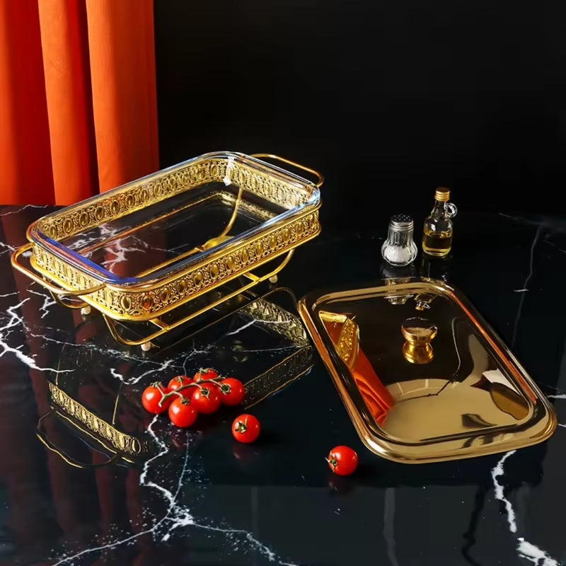 1.5L Lace Dining Stove Glass Pot Iron Frame Stainless Steel Lid Gold