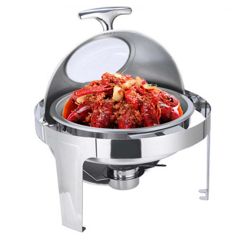 4X 6L Stainless Steel Round Chafer Dish Glass Roll Top Cover