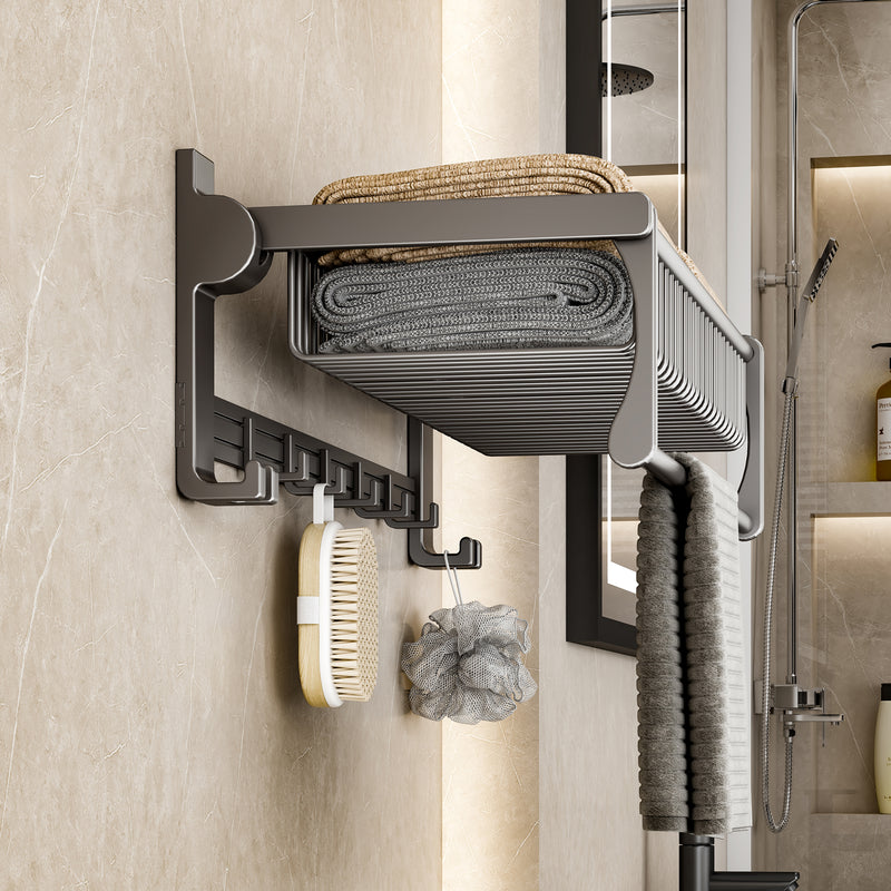 Wall Mounted Double Pole Towel Holder Aluminum Space Saving Waterproof Gray