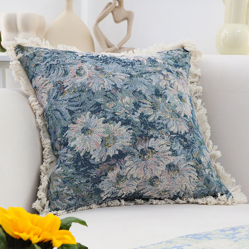 Velvet Throw Pillow 45x45cm Multicolor Floral Handmade Chic Style Cushion