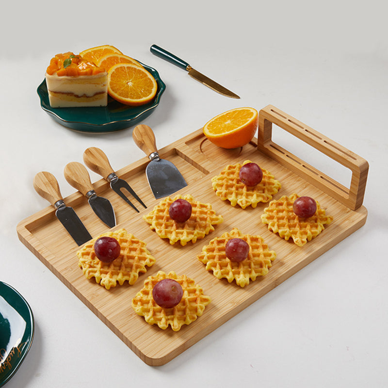 2X 36cm Brown Rectangular Wood Cheese Board Charcuterie Tray With Knife Set