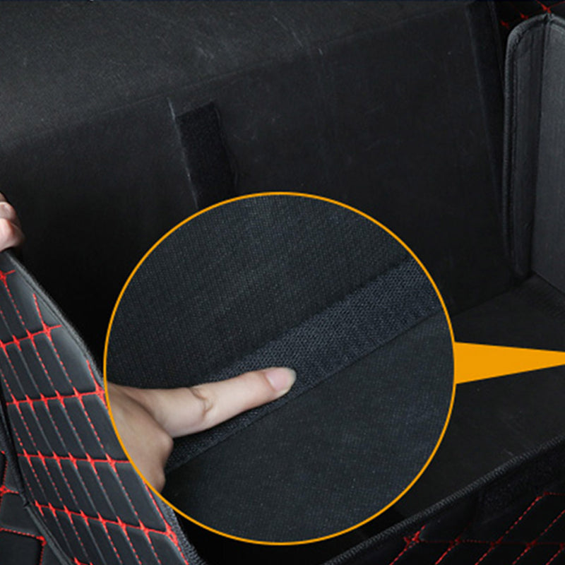 Leather Car Boot Trunk Organizer Collapsible Foldable Storage Box Black Red Stitch