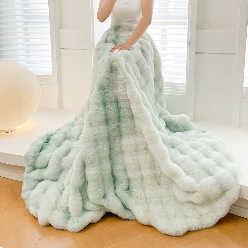 Fuzzy Super Soft Cozy Fluffy Throw Blanket Polyester 200x230cm Light Green