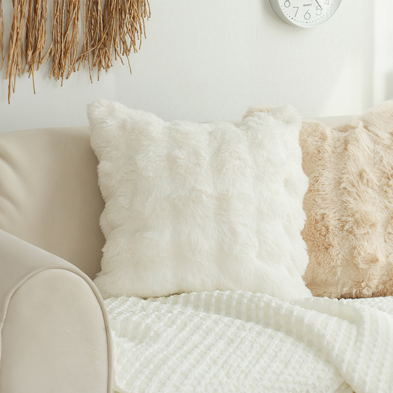 2X 50cm White Faux Rabbit Fur Pillow Luxurious Soft Square Cushion Decor