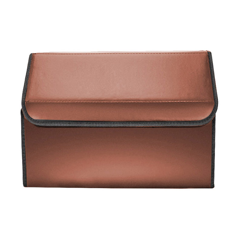 4X Leather Car Boot Organizer Box Foldable Portable Storage Coffee Small