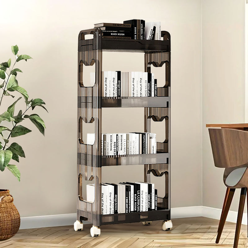 2X 3 Tier Black Plastic Bookshelf Cosmetic Storage Trolley 38x24x94cm Wheels