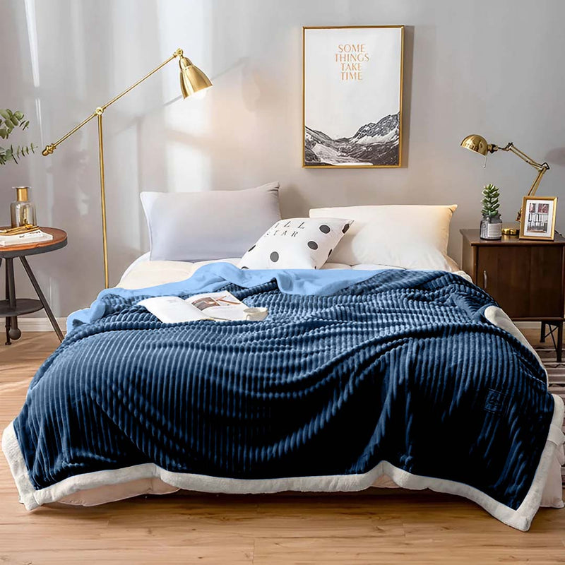 Throw Blanket Flannel Polyester Thick Double Sided Warm Dark Blue 200x230cm