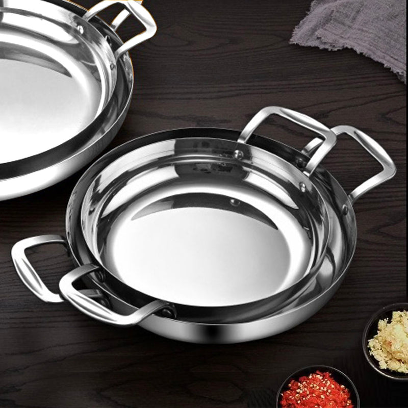 24cm Flat Base Stainless Steel Seafood Dry Pot Silver Nonstick With Lid