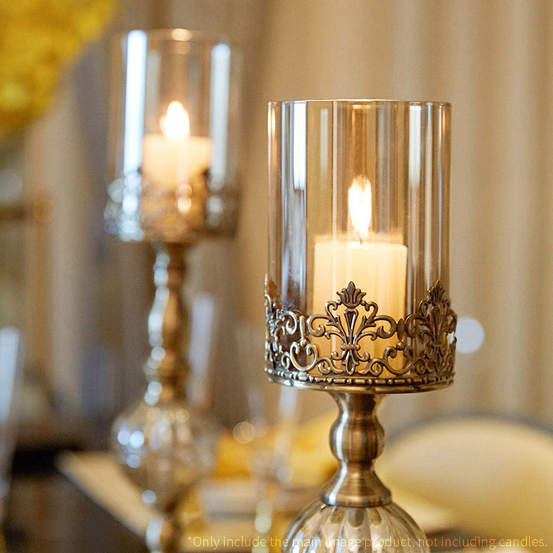 2X 47cm Tall Glass And Metal Candle Holders Centerpiece
