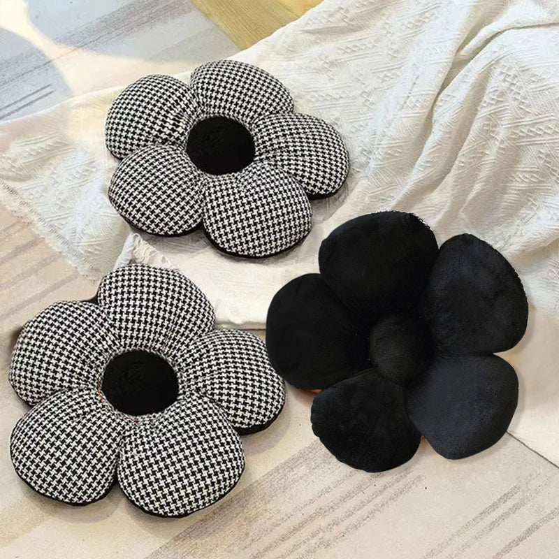 2X Black Flower Seat Cushion 45cm Polypropylene Cotton Fabric Non Slip