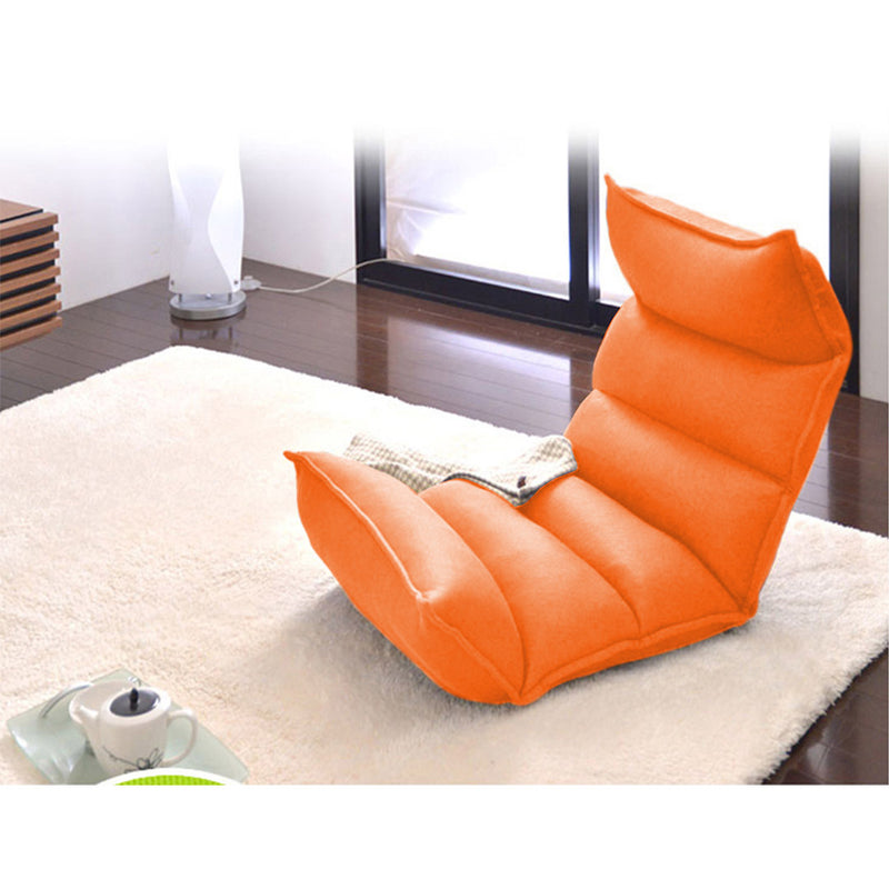 Foldable Suede Floor Sofa Bed Recliner Chair 5 Angles Orange 130cm