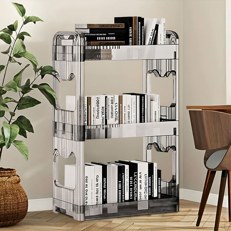 2X Clear 3 Tier Bookshelf Cosmetic Organizer Rack Storage 38x24x62cm With Wheels
