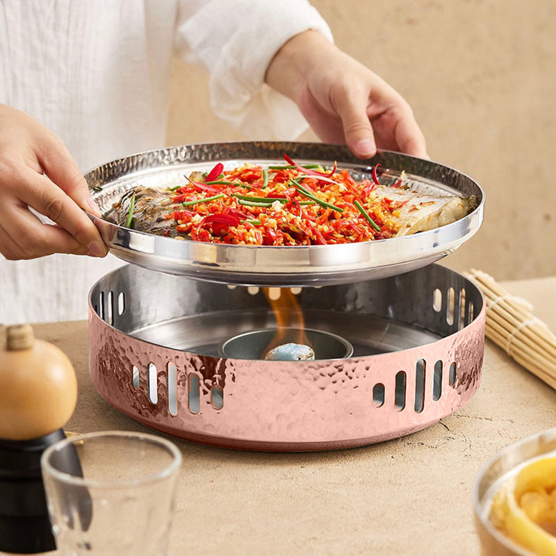 26cm Rose Pink Hammered Dry Pot Stainless Steel Thermal Insulation Kitchen Essential