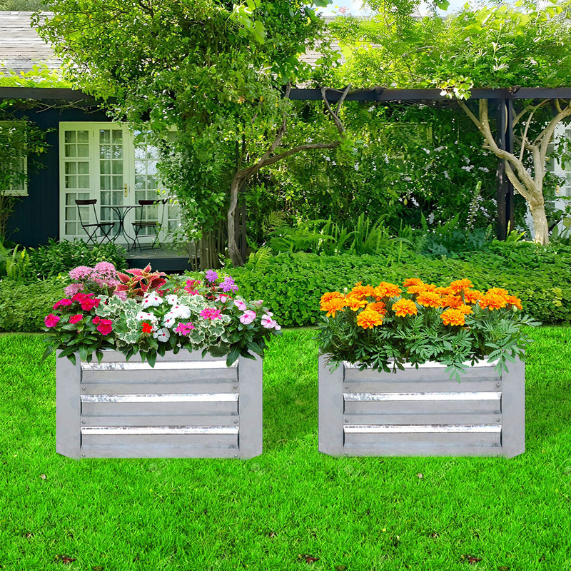 Raised Garden Bed Galvanized Iron 100X100X30cm Silver Outdoor Planter