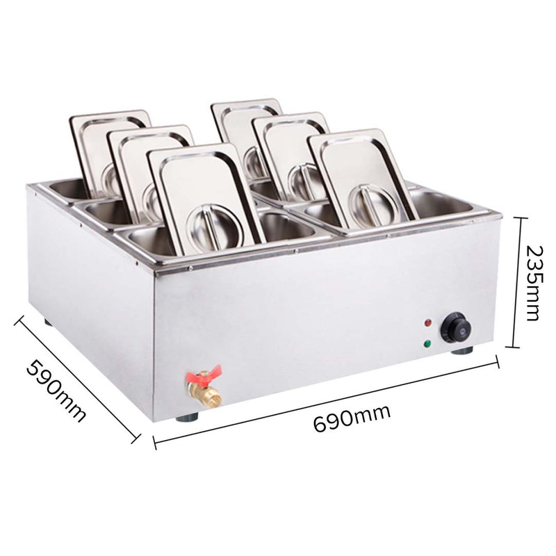 Stainless Steel 6 X Electric Bain Marie Food Warmer with Lid Large Capacity