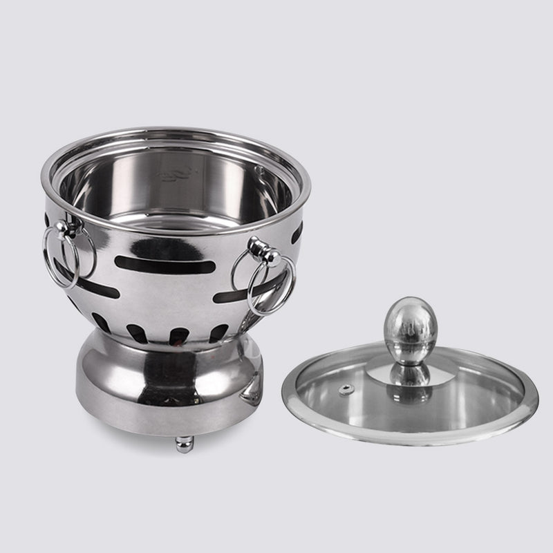 Stainless Steel Mini Asian Hot Pot Single Shabu Alcohol Stove Glass Lid 18.5cm