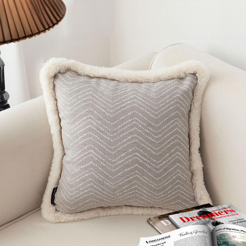 Wabi-sabi Velvet Square Throw Pillow 45cm Soft Cream Plush Sofa Cushion