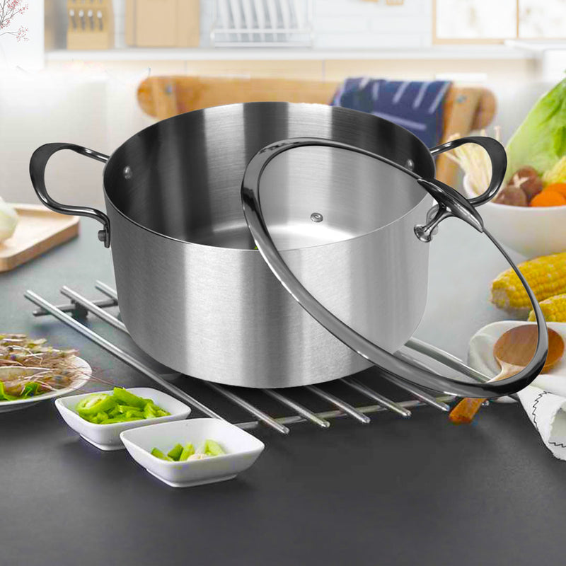 2X 28cm Tri Ply Stainless Steel Lidded Casserole Induction Ready Dishwasher Safe